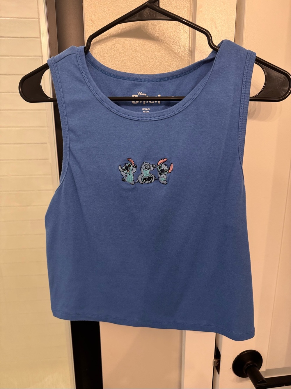 Disney Blue Stitch Embroidered Cropped Tank Top - Women's